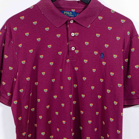 Polo Ralph Lauren Shield Crest AOP Pony Polo Shirt Large Preppy Y2K - Picture 3 of 6